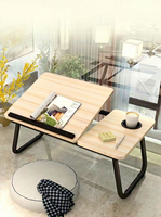 Table pliable pour ordinateur portable avec bureau inclinable, rangement latéral, multifonctionnelle, réglable avec porte-gobelet pour l'étude et la lecture des enfants
