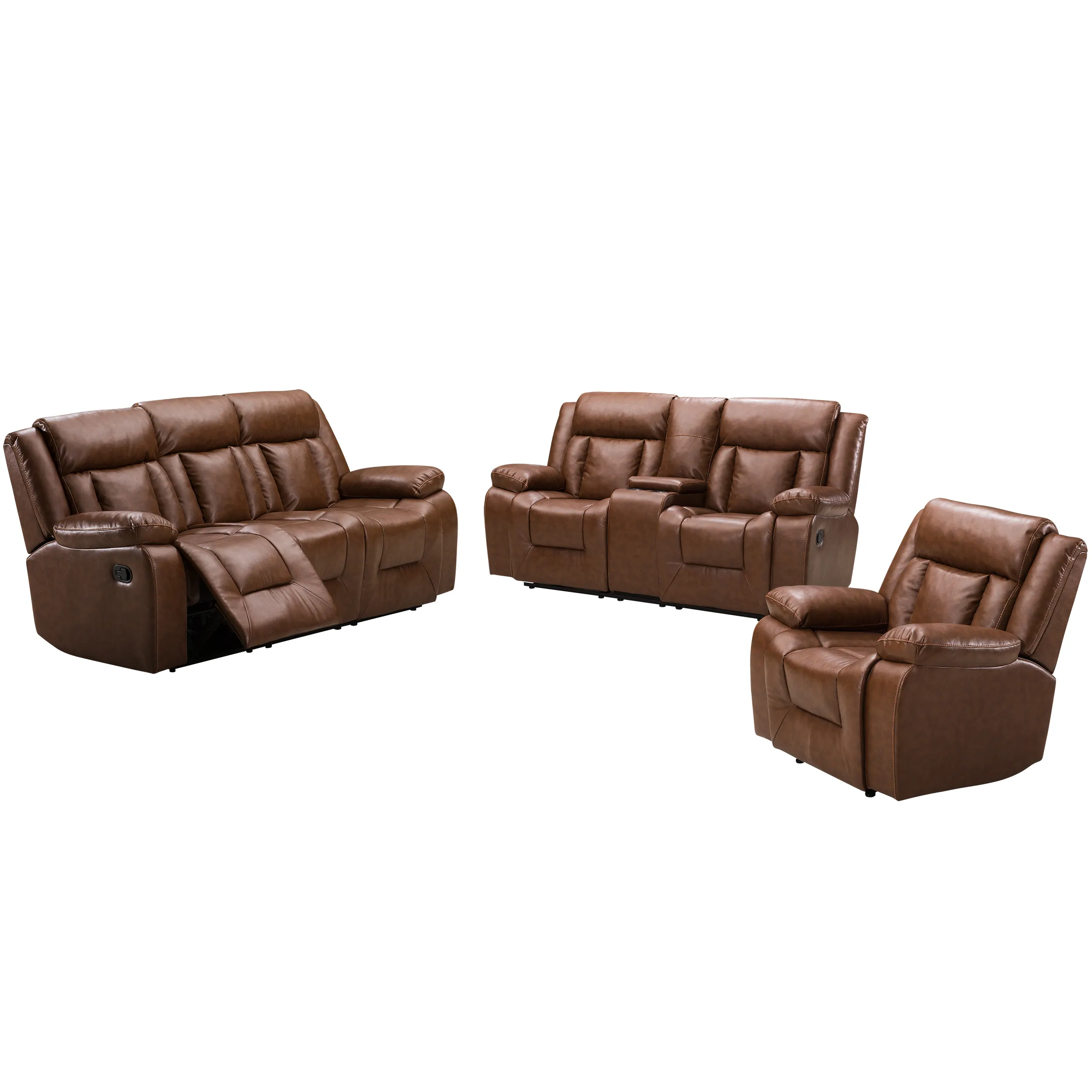 Cy Chocolade Kleur Aangepaste Lederen Handleiding 3 2 1 Verstelbare Sofa Set