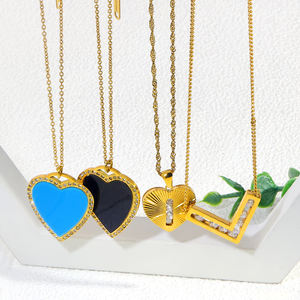 Collar JUSNOVA de Acero Inoxidable con Baño de Oro de 18K, Colgante de Luna, <span class=keywords><strong>Corazón</strong></span> y Estrella con Circonita, Joyería Romántica de Moda, Regalo para Mujer - Product Image 4