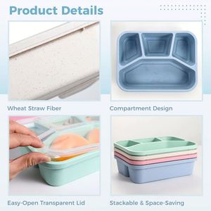 Wholesale Custom Logo Eco-Friendly High Quality Heatable Leak Proof <b>Foldable</b> Microwave Safe 0-1L Rectangle Boxes Lunch <b>Box</b> - Product Image 3
