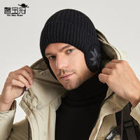 Bonnet de cyclisme chaud d'hiver, doublure en peluche épaisse, bonnet tricoté côtelé pour le ski avec cache-oreilles