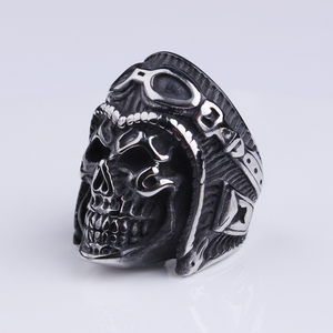 Custom Punk Stainless Steel Retro Air Pilot <strong>Skull</strong> <strong>Rings</strong> for Men - Product Image 5