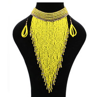 Ensemble de bijoux traditionnels ethniques zoulou pour femme, collier africain, cascade zoulou, maasai, franges perlées, long pendentif, collier, boucles d'oreilles