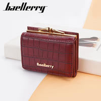 Dompet lipat tiga wanita, dompet koin kunci ciuman, tempat kartu kredit, pola buaya, gesper penutup gesper