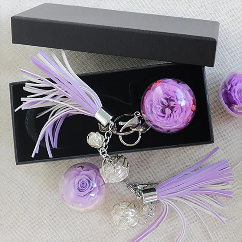 Ewige Rose Schlüssel bund Kleiderbügel Kleine konservierte Rose in klarer Display Glaskuppel