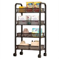 Carrito Rodante de Acero al Carbono para Sala de Estar, Carrito de Almacenamiento, Estante de Cocina, Organizador Móvil de 5 Niveles para Baño