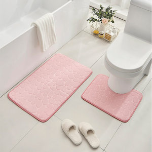 Tapis de bain Shuming en velours corail antidérapant et absorbant, gris, lot de 2 pour sol de salle de bain - Product Image 3