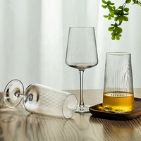 Gobelets en verre trapézoïdal côtelé en cristal sans plomb, rayures verticales, faits à la main, durables, légers, pour vin blanc et rouge