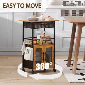 Chariot à café en bois avec armoire de rangement et roulettes, mobilier de cuisine moderne pour station à café ou à vin - Product Image 2