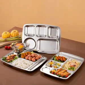 Schul krankenhaus 4/5/6/7 Fächer Kantinen platten Metall Edelstahl Kinder geteilt Mittagessen Tablett geteilt Essen Tabletts