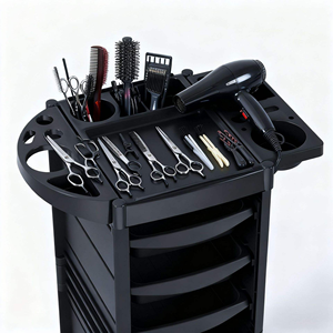 Chariot de Salon en Plastique Noir, Chariot de Coiffure à Plusieurs Niveaux, Étagère de Rangement, 4 Roues, Facile à Déplacer, Mobilier de Salon de Coiffure - Product Image 3