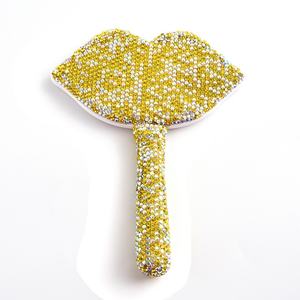 Hot Selling Sexy Lady Lip Shape Full Diamond Bling Bling Luxury Vanity <b>Compact</b> <b>Mirror</b> With Handle - Product Image 4