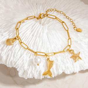Pearl <b>Bracelet</b> 18k Gold Stainless Steel Starfish Pendant Women's Everyday Wear White Pearl Jewelry - Product Image 3