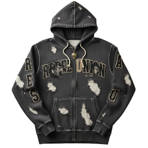 Sweat-shirt à capuche zippé pour homme Rebel Union, 100% coton, style streetwear oversize, design tricoté pour l'automne - Product Image 1