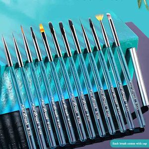 Private Label Blue Plastic Handle Gel Nail Art Brush <b>Set</b> Oval <b>Crimped</b> Liner French Fan Daisy Flower Painting Manicure Brushes - Product Image 2