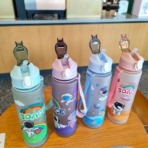 Cartoon Astronaut <b>Straw</b> Plastic <b>Cup</b> Purple Blue Green Pink Portable Travel Student Gift Pop-up <b>Lid</b> - Product Image 3