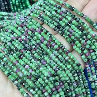 Perles Rondelles Facettées en Zoisite Rubis 2x3mm, Pierre Naturelle Verte, Petites Perles pour Fabrication de Bijoux Collier Ras du Cou, 380mm/brin
