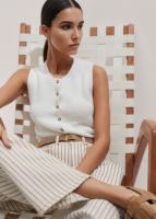 FNJIA personnalisé o-cou demi-bouton couleur unie sans manches pull décontracté femmes gilet tricots vêtements d'extérieur gilet