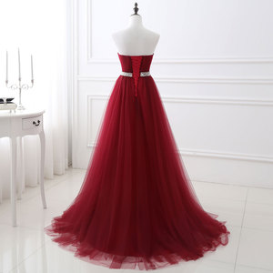 Wine Red A-Line Tulle Evening Dress Sweetheart Neckline With Rhinestone Belt For Weddings And Graduation Parties - Product Image 3