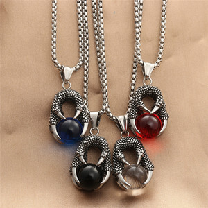 Collier en acier inoxydable avec pendentif boule griffe de dragon, style rétro punk pour homme, bijoux cadeau 280515 - Product Image 1