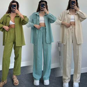 Conjunto de Dos Piezas para Mujer, Personalizable, <span class=keywords><strong>Ropa</strong></span> de Primavera, Camisa Holgada Informal para Mujer, Pantalones con Cintura Elástica Plisada, Elegante - Product Image 3