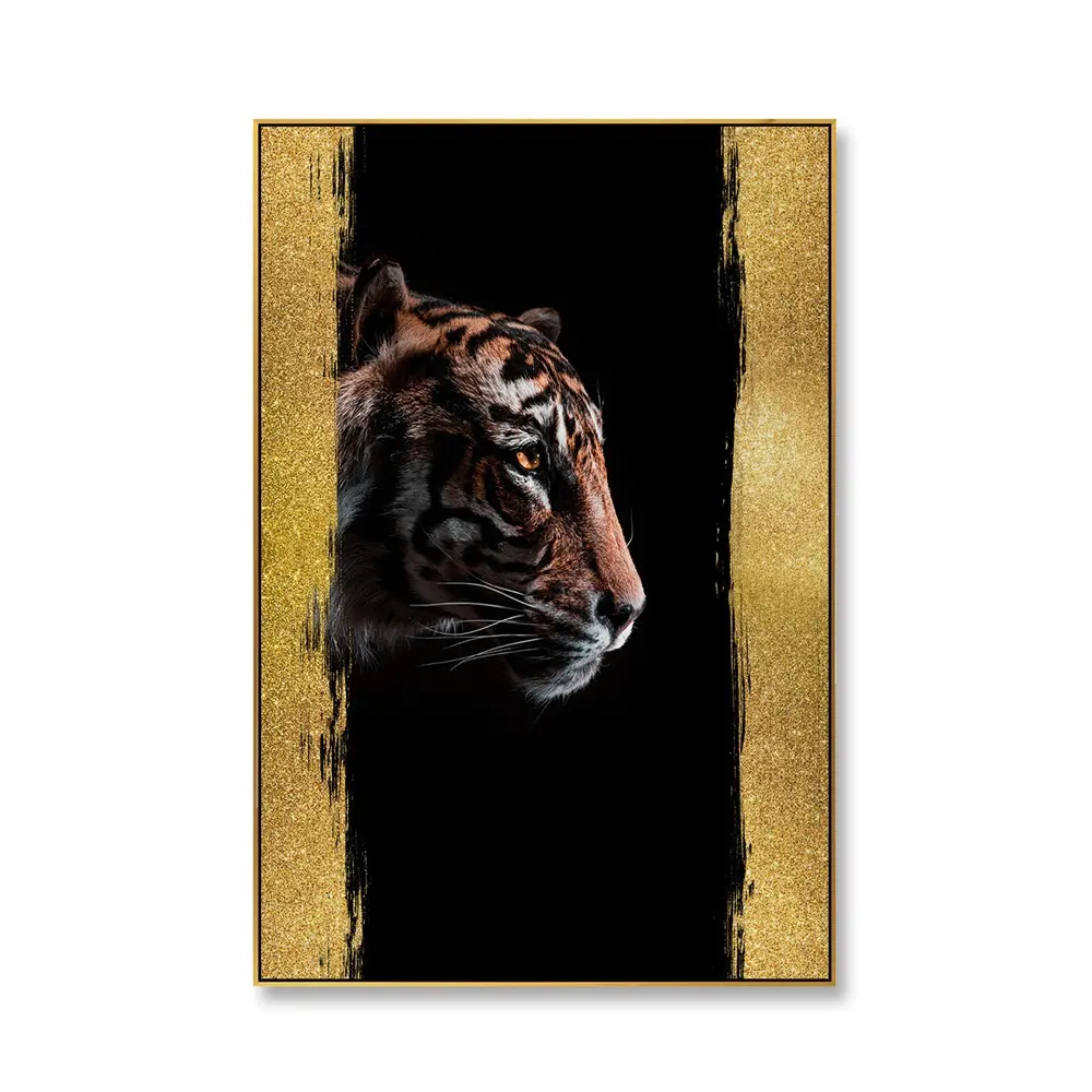 Poster Hitam dan Cetakan Di Atas Kanvas Hewan Seni Dinding Kanvas Lukisan Gambar Harimau