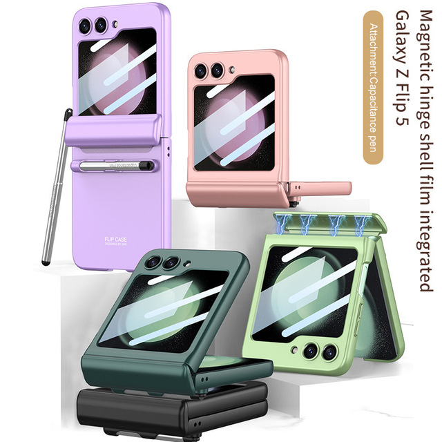 Luxury Magnetic Shockproof Sports Design Phone Case for for Z Flip 5 with Glitter Decoration PC Material Pen Holder