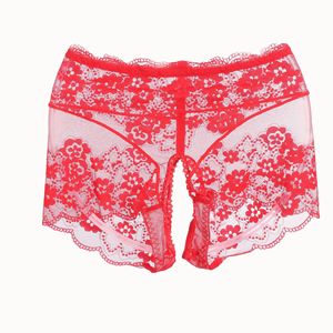 Sexy Lace Open Crotch Panties High Rise Mesh Briefs For Women Black Floral Pattern Nylon Material - Product Image 5