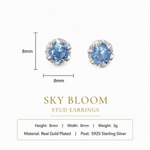 Boucles d'oreilles clous fleur en zircon JinSpark 'Sky Bloom' plaqué or véritable, bijoux quotidiens élégants - Product Image 3