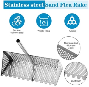 Raccoglitore di pulci della sabbia in acciaio inossidabile 304, rastrello da spiaggia, setaccio rapido per sabbia, denti smussati, cestello largo, fai da te, grado industriale, OEM/ODM - Product Image 3