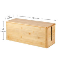 Boîte de rangement pour câbles en bambou pour bureau à domicile, grande boîte de gestion des câbles avec couvercle pour cordons et multiprises