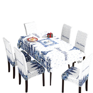 <span class=keywords><strong>Mantel</strong></span> y Fundas para Sillas con Diseño de Copos de Nieve Azules para Decoración Navideña del Hogar, Precio de Fábrica, Superventas - Product Image 2