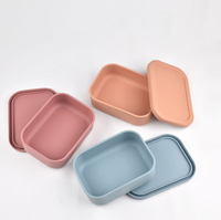 Boîte à lunch portable pour enfants, empilable, carrée et rectangulaire, en silicone, avec couvercle