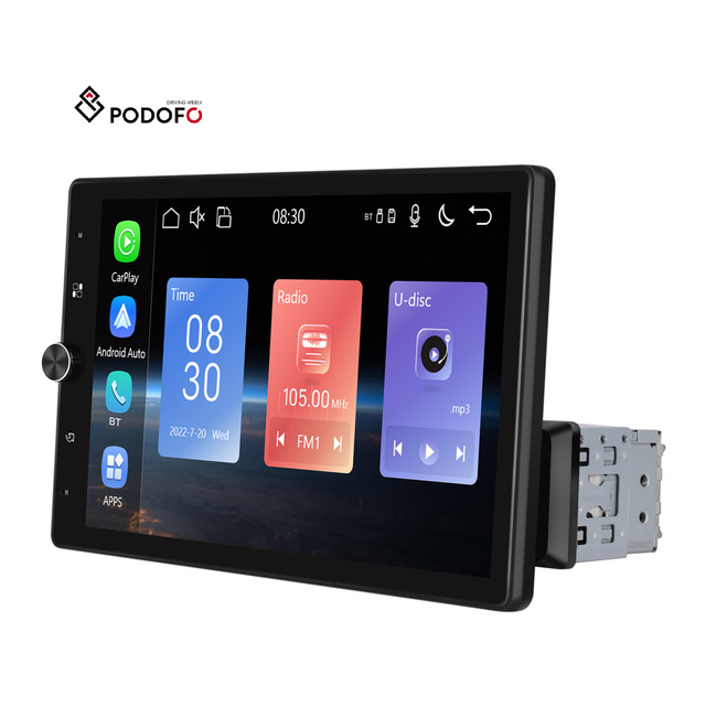 Podofo 10.4" Rotated Screen 1 Din Car MP5 Player Carplay Android Auto 1531C MP3 AUX FM BT EQ USB Autoradio Rear Camera