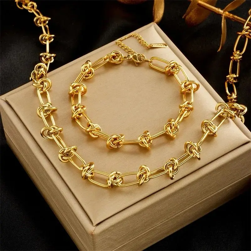 MARONEW perhiasan modis OEM kalung gelang emas berlapis rantai duri baja tahan karat kustom