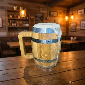 Chope à bière en bois 700ml avec poignée, design vintage, pour les fêtes - Product Image 6