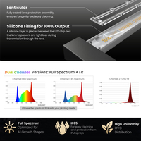 Luz LED de Cultivo de Espectro Completo IP65 de Alta Eficiencia 1000W 1200W+100W 10/12 barras PPE 2.7/3.2 R4 R5+Rojo Lejano 73nm con Lente para Crecimiento Interior