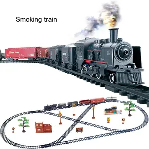 बच्चों के सिमुलेशन भाप और धातु ट्रेन उच्च-गति रेल ट्रैक जोड़ने तेल धूम्रपान फिर से शास्त्रीय इलेक्ट्रिक ट्रेन खिलौना