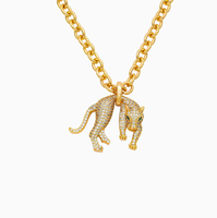 Collier Pendentif Léopard Animal en Zircon Tendance Hip-hop Personnalisé en Alliage de Cuivre avec Boîte, Design Religieux pour Femme - Cadeau d'Anniversaire