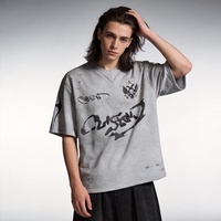 T-shirts pour hommes grande taille à col en V avec logo personnalisé, T-shirt court, T-shirt vintage délavé et vieilli, T-shirt ample pour hommes