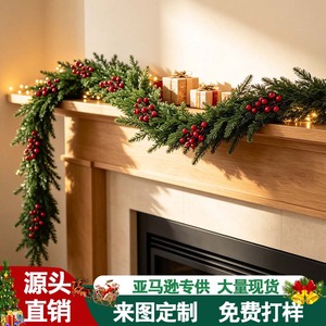 Guirnalda Artificial de Pino Navideña con Flores Tipo Brocado y Bayas Rojas, 42 Ramas, Decoración para Chimenea y Escalera - Product Image 5