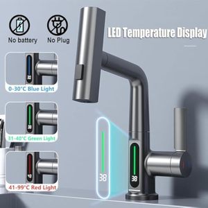 Vòi chậu rửa phòng tắm hiện đại Synchro có màn hình hiển thị nhiệt độ LED, 360 °   Vòi xoay, vòi thác nước & vòi phun kéo ra (Nóng/Lạnh) - Product Image 2