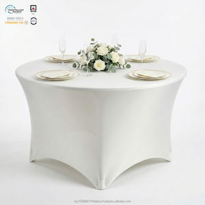 Housse de table extensible personnalisable en spandex blanc 6 pieds, double couture, imperméable, pour salon professionnel - Product Image 1
