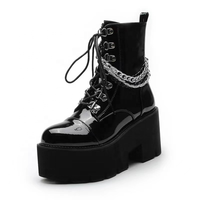 Bottes vampire en PU pour femmes, verni noir, chaussures de sécurité style de marche, vente en gros,