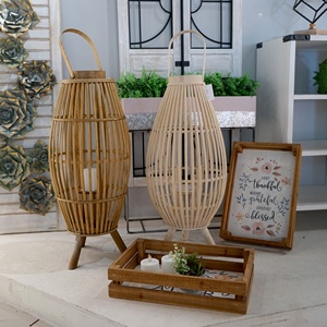 Grand plancher <span class=keywords><strong>bambou</strong></span> rotin tissé bougie <span class=keywords><strong>lanterne</strong></span> décoration de la maison famille arrière-cour support jardin décoration <span class=keywords><strong>lanterne</strong></span> - Product Image 1