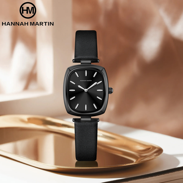 HANNAH MARTIN Luxury Classic Design Fashion Wrist Watch Women Leather Strap Square Dial Custom Logo Minimalist Lady Quartz Watch