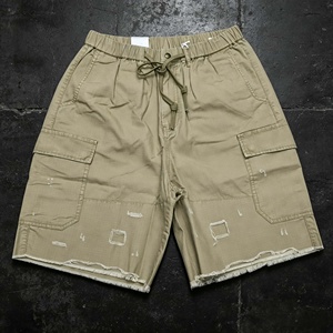 Men's Cargo Shorts Solid Color Drawstring Waist Ripped Hem Breathable Cotton Canvas Shorts - Product Image 2