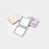 Miroir de maquillage portable carré en cuir PU personnalisé avec logo, double face, motif dessin animé, pour voyage, vente chaude Winway