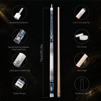 Queue de billard JMC Tech en érable et ébène, 2 pièces, faible déviation, joint en acier inoxydable, pointe de 12,5 mm, 58 pouces, haute qualité