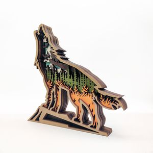 Uionen Figurine de loup multi-couches ajourée, sculptée à la main en bois, artisanat animalier créatif, ornement décoratif pour la maison et le bureau - Product Image 4